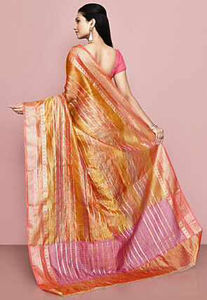 Banarasi Tissue Organza Saree in Orange and Multicolor