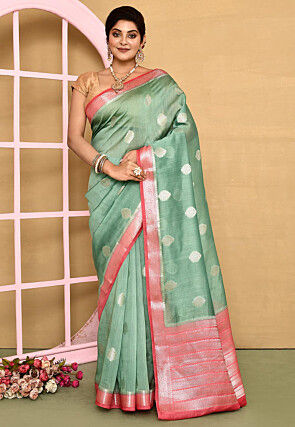Banarasi Tissue Silk Saree in Dusty Green