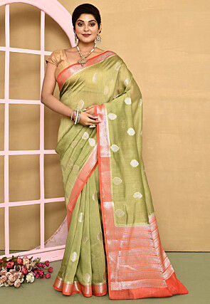 Banarasi Tissue Silk Saree in Olive Green