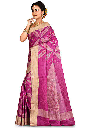 Banarasi Tussar Silk Saree in Fuchsia
