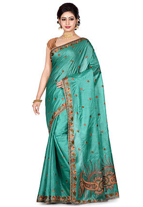 Banarasi Tussar Silk Saree in Light Teal Green