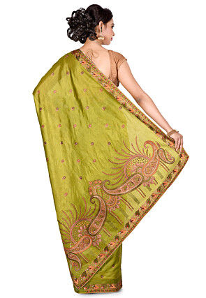 Banarasi Tussar Silk Saree in Olive Green