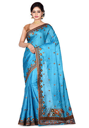 Banarasi Tussar Silk Saree in Sky Blue