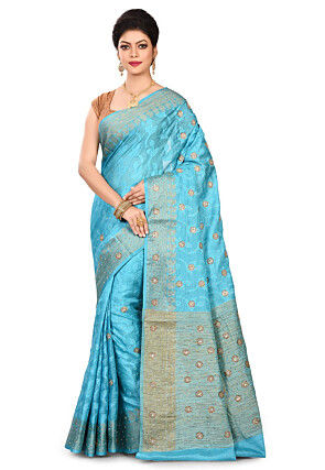 Banarasi Tussar Silk Saree in Sky Blue