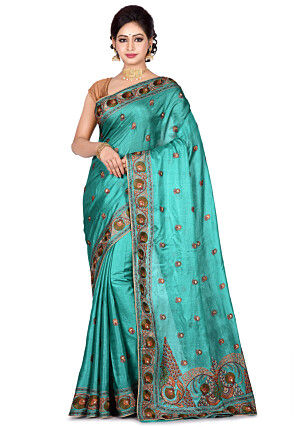 Banarasi Tussar Silk Saree in Turquoise