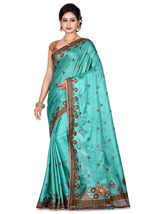 Banarasi Tussar Silk Saree in Turquoise