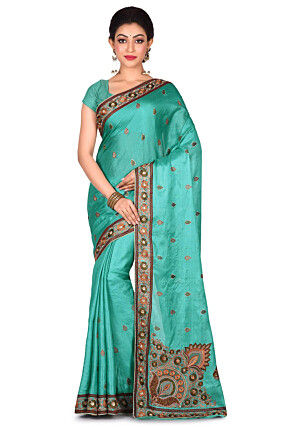 Banarasi Tussar Silk Saree in Turquoise