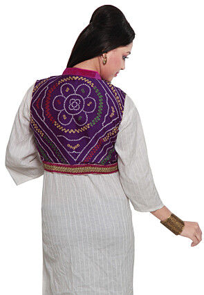 Bandhani Printed Crepe Jacket in Purple