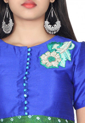 Bandhej Art Silk A Line Suit in Shaded Blue and Green