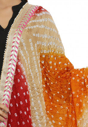 Bandhej Art Silk Dupatta in Beige and Red
