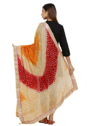 Bandhej Art Silk Dupatta in Beige and Red