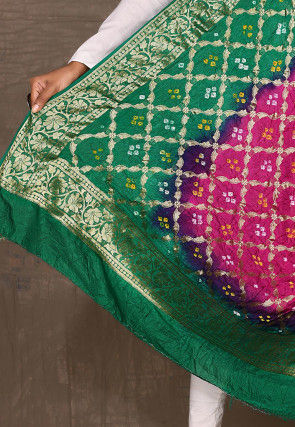 Bandhej Art Silk Dupatta in Fuchsia and Green