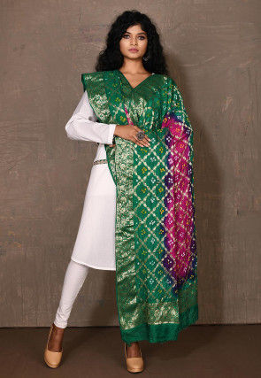 Bandhej Art Silk Dupatta in Fuchsia and Green