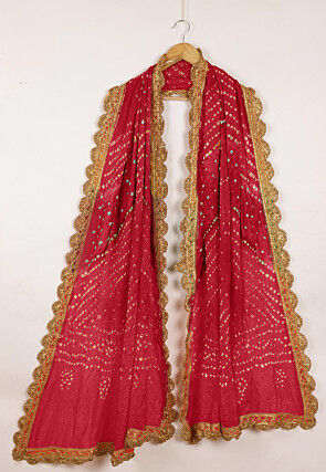 Bandhej Art Silk Dupatta in Coral Pink