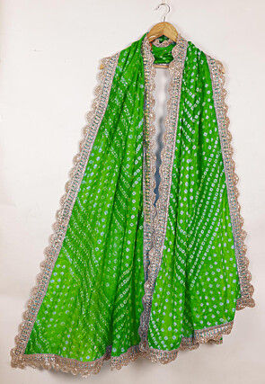 Bandhej Art Silk Dupatta in Green