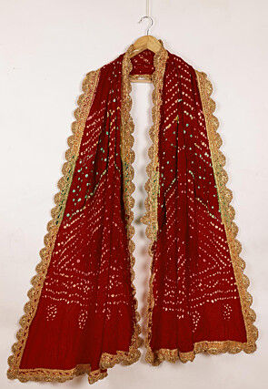 Bandhej Art Silk Dupatta in Maroon