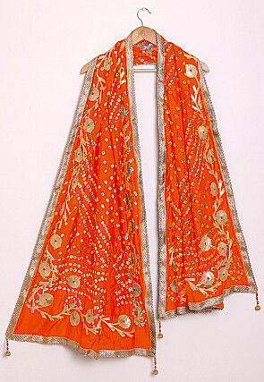Bandhej Art Silk Dupatta in Orange