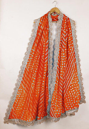 Bandhej Art Silk Dupatta in Orange