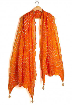 Bandhej Art Silk Dupatta in Orange
