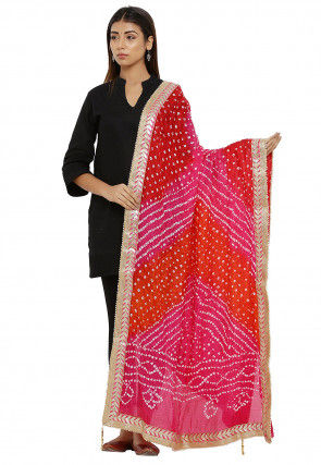 Bandhej Art Silk Dupatta in Red and Pink