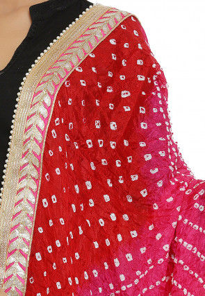 Bandhej Art Silk Dupatta in Red and Pink