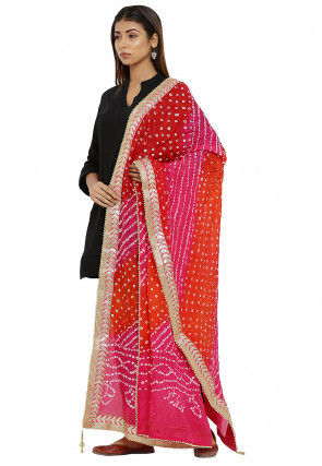 Bandhej Art Silk Dupatta in Red and Pink