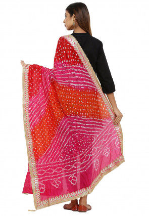 Bandhej Art Silk Dupatta in Red and Pink