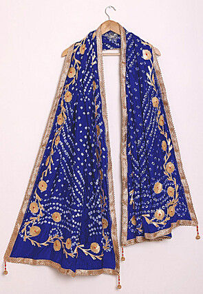 Bandhej Art Silk Dupatta in Royal Blue