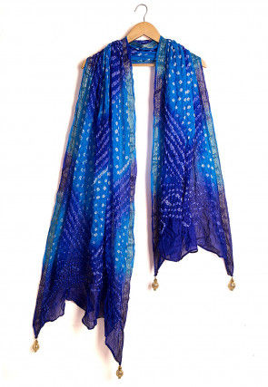 Bandhej Art Silk Dupatta in Shaded Blue
