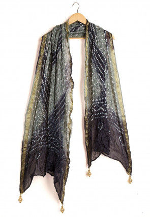 Bandhej Art Silk Dupatta in Shaded Grey and Black