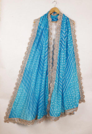 Bandhej Art Silk Dupatta in Turquoise