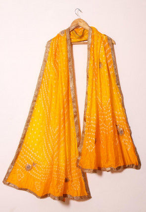 Bandhej Art Silk Dupatta in Yellow