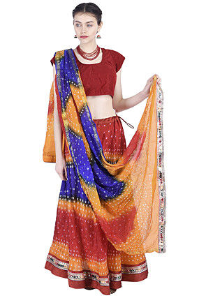 Bandhej Art Silk Lehenga in Multicolor