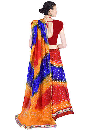 Bandhej Art Silk Lehenga in Multicolor