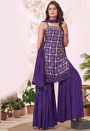 Bandhej Art Silk Pakistani Suit in Purple