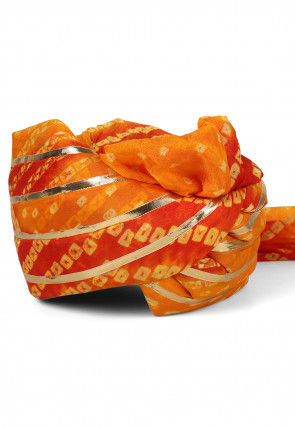 Bandhej Art Silk Turban in Shaded Orange