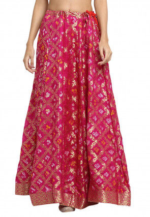 Bandhej Banarasi Silk Skirt in Fuchsia