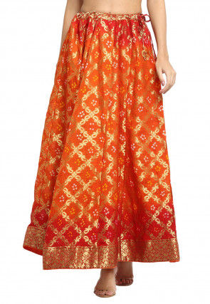 Bandhej Banarasi Silk Skirt in Orange