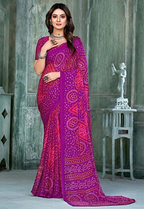 Purple Chiffon Bandhani Saree | Leemboodi