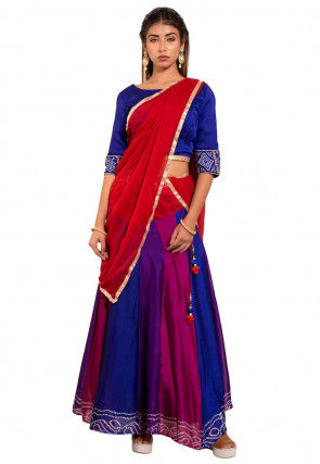 Bandhej Crepe Lehenga in Multicolor