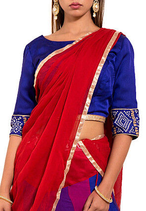 Bandhej Crepe Lehenga in Multicolor