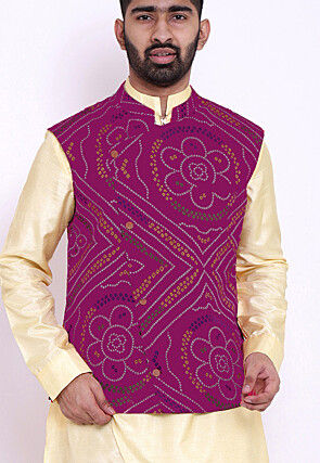 Bandhej Crepe Nehru Jacket in Magenta