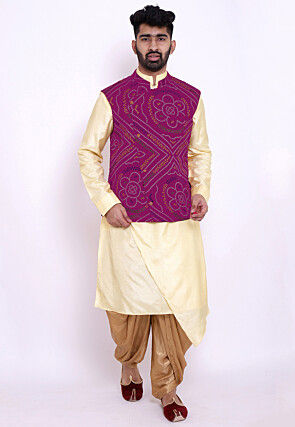 Bandhej Crepe Nehru Jacket in Magenta