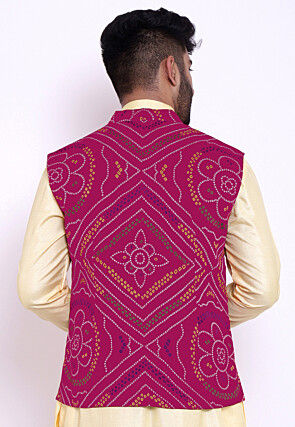 Bandhej Crepe Nehru Jacket in Magenta