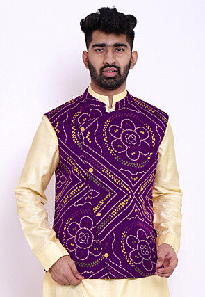 Bandhej Crepe Nehru Jacket in Purple