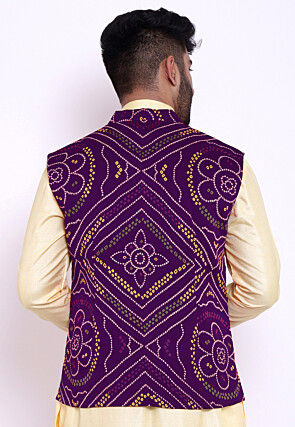Bandhej Crepe Nehru Jacket in Purple