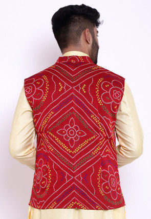 Bandhej Crepe Nehru Jacket in Red