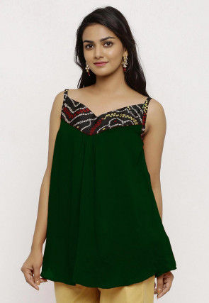 Bandhej Crepe Top in Dark Green