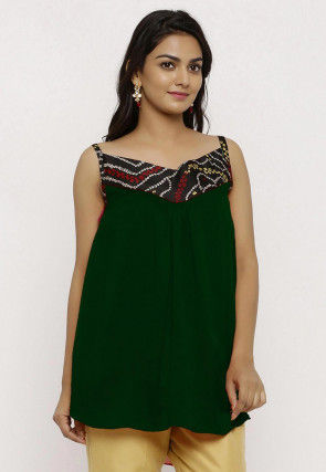 Bandhej Crepe Top in Dark Green