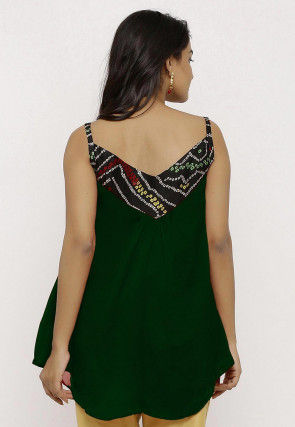 Bandhej Crepe Top in Dark Green